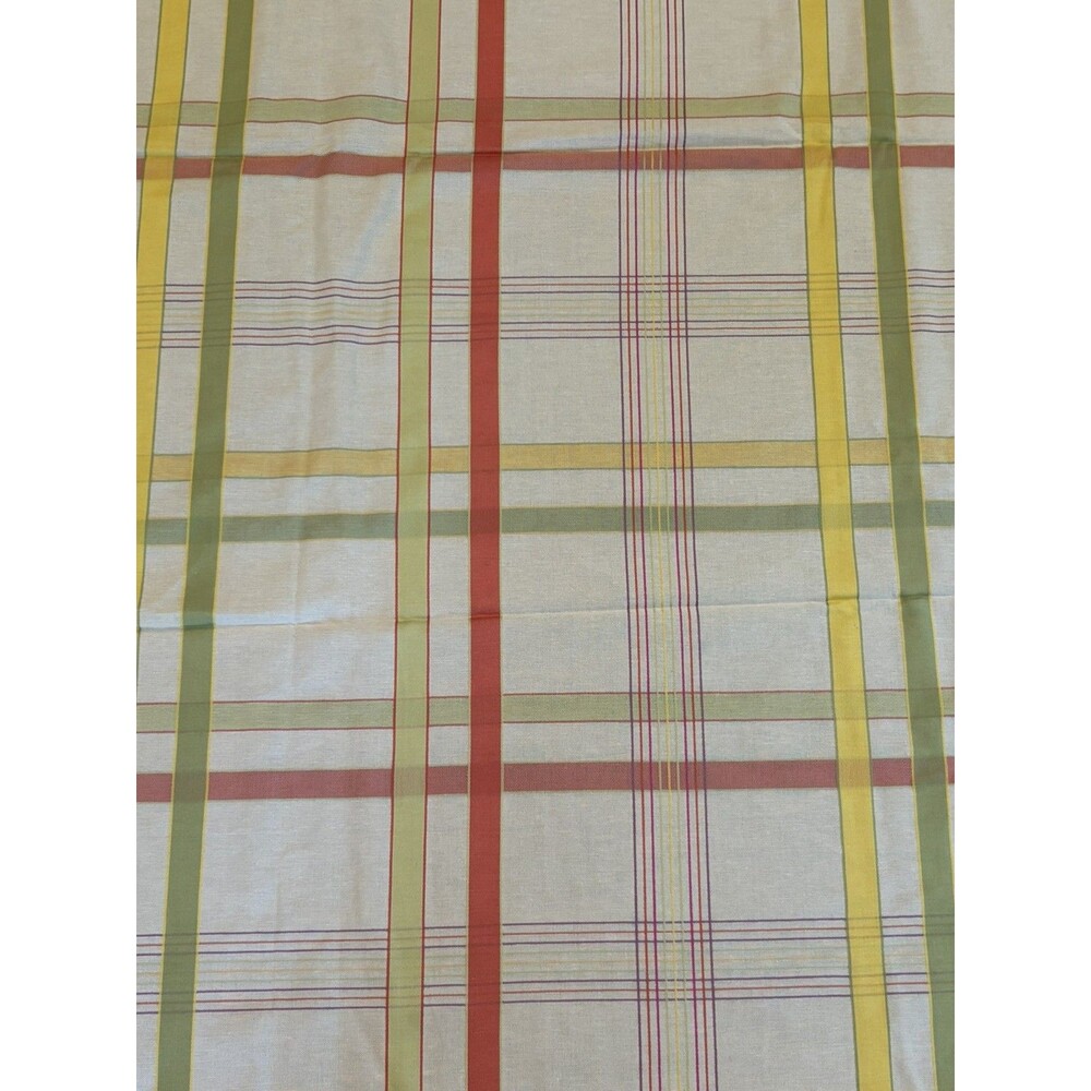 Vintage Plaid Fabric 2.75 Yards 55 Inch Wide Material Green Yellow Red On Cream